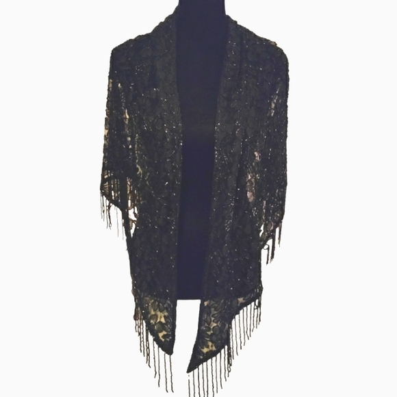 Vintage Hand Beaded Floral Wrap - Picture 1 of 6